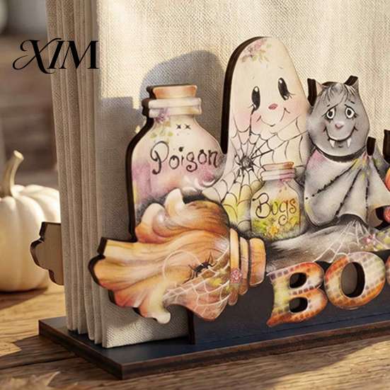 Unique Holiday Kitchen Decor Happy Halloween Wooden Napkin Holder, Cute Ghost Pumpkin Black Cat Tissue Rustic Wood Dispenser Paper Dispenser, Vertical