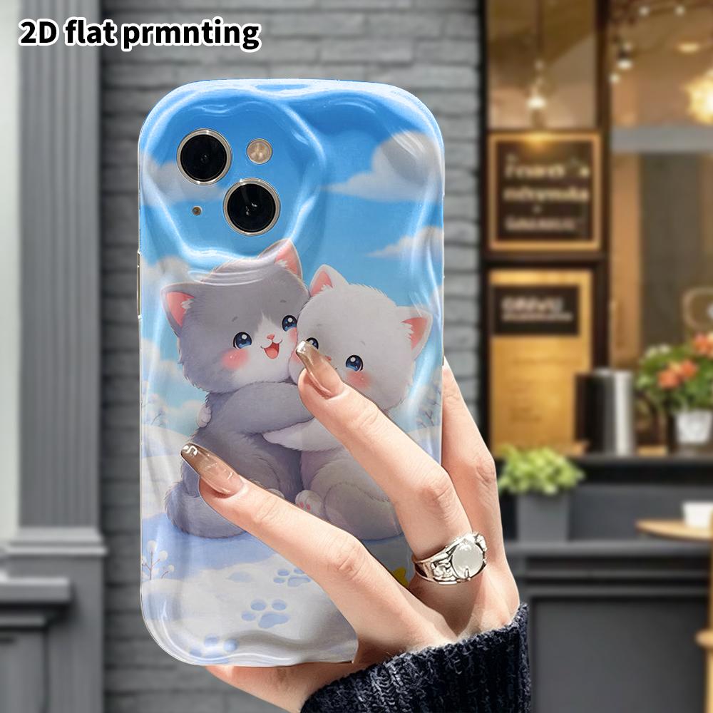 Phone Case: 2D flat, suitable for iPhone 18 17 16 15 14 13 12 Pro protective case, phone decoration, two little cats, perfect Christmas and Halloween