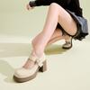 26 Spring New Women's Shoes with Sheepskin Pads, Thick High Heels, Single Shoes for Commuting, Mary Jane Shoes for Women