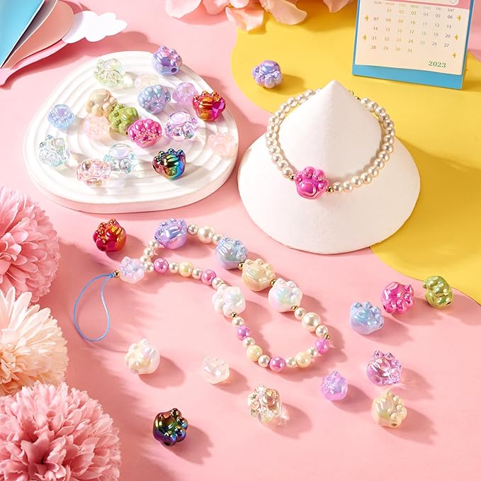 Acrylic 10pcs for Bracelet Necklace Making Materials Bowknot Handmade Beads Mixing Candy Color DIY Jewelry Accessories Pendants Flower Cat Paw