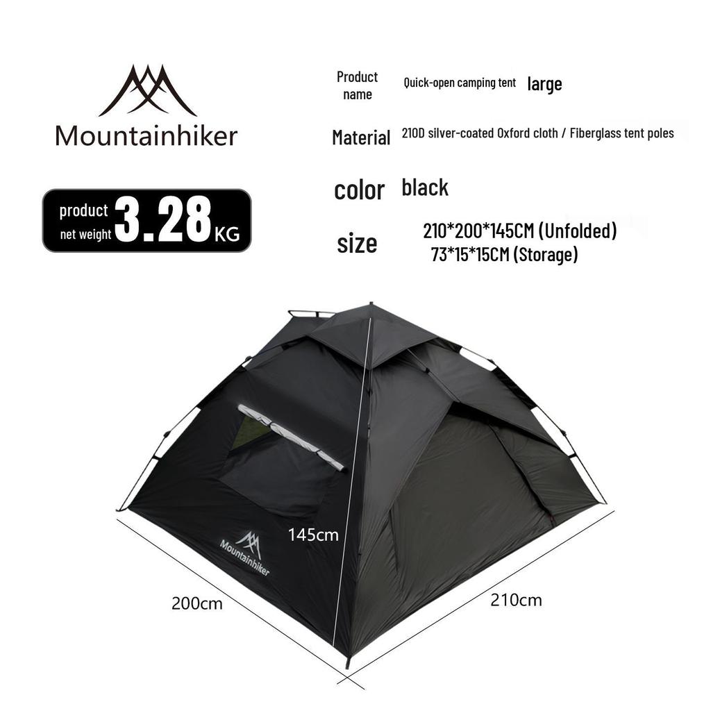 Mountain Guest Fast-Opening Black Tent: Portable, Waterproof, Sun & Rain Protection with Silver Coating