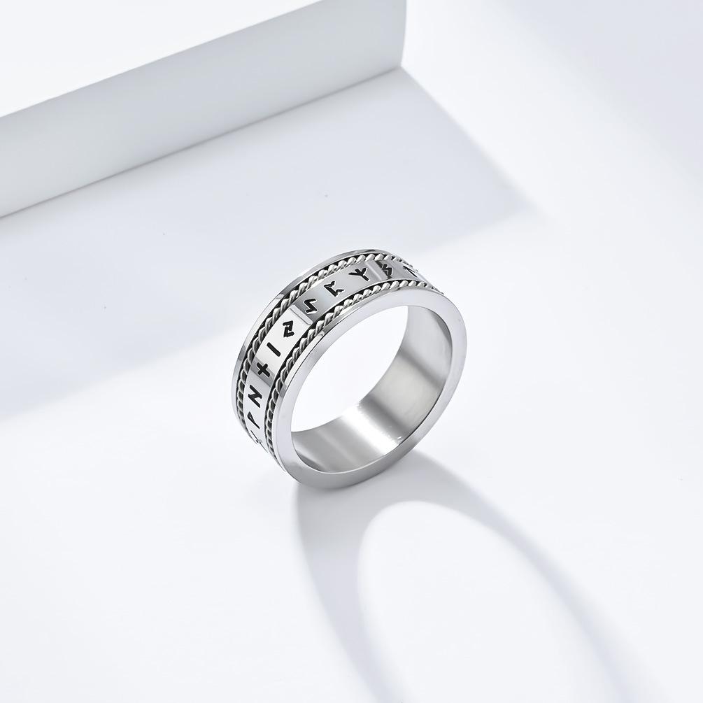 Nordic Viking Text Double-stranded Wire Rope Ring Ring Niche Personality Neutral Wind Fashion Titanium Steel Hand Jewelry