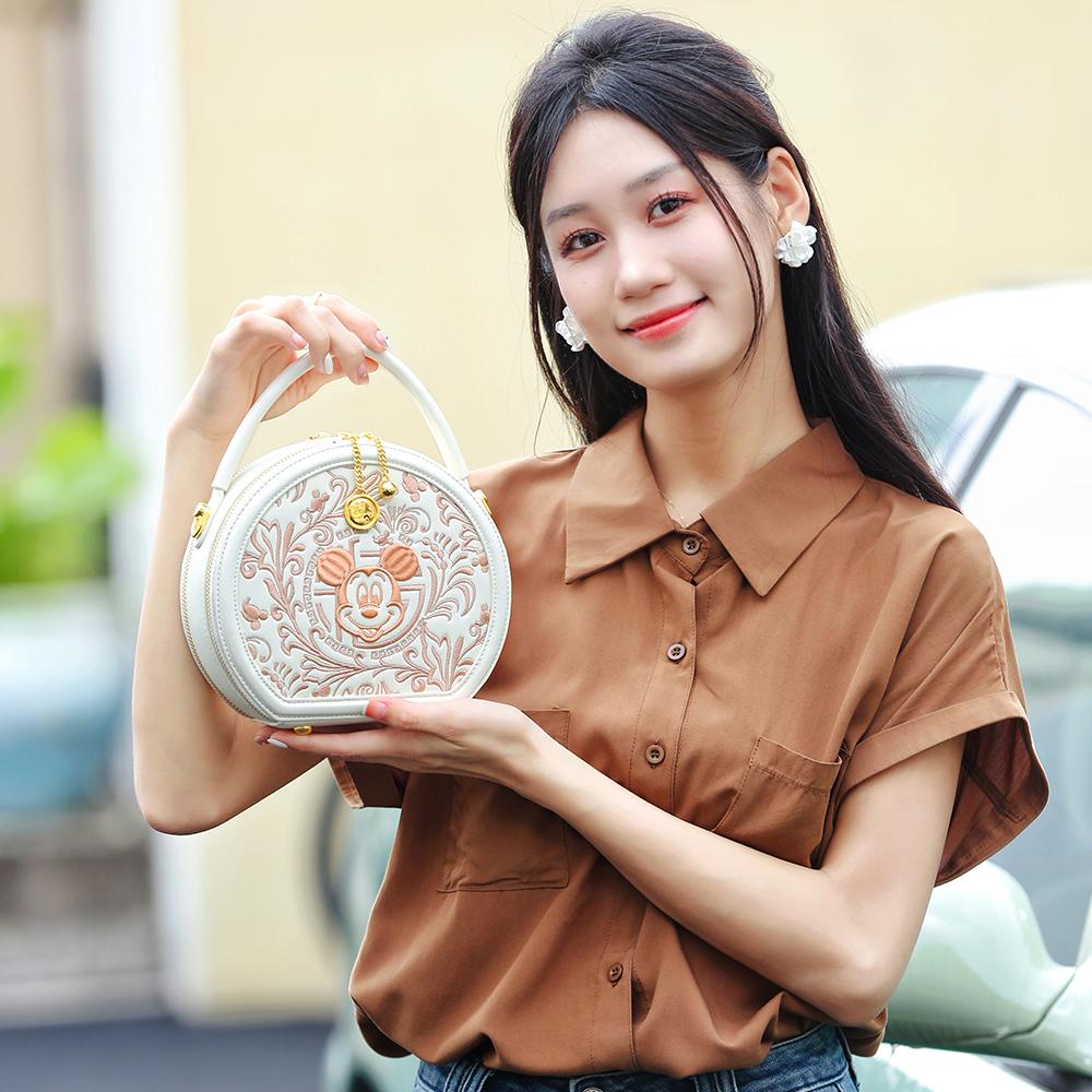 New Disney Mickey Series PU Small Round Bag, One Shoulder Handbag Women's Sky Blue/Milk White BMK-71581L