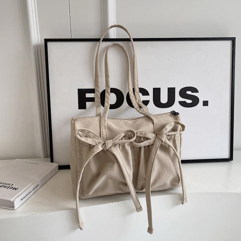 Bow Nylon Shoulder Bag Fashionable And Sweet Design Tote Bag Folded Large Capacity Commuter Women's Handbag