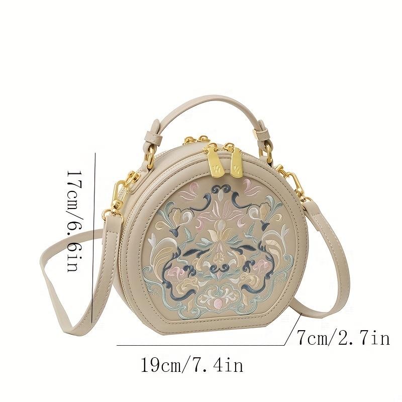 Круглая сумка через плечо с винтажной вышивкой, сумка на молнии, классическая трендовая нишевая сумка-саквояж