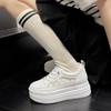 9cm Inner Raised Mesh Leather Small White Shoes for Women's 2024 Summer New Thick Soles, Versatile Casual Shoes for Students