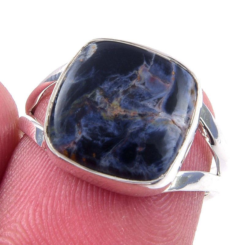 Кольцо из чистого серебра 925 пробы с натуральным драгоценным камнем Питерсит ручной работы, размер 6 Z4l48