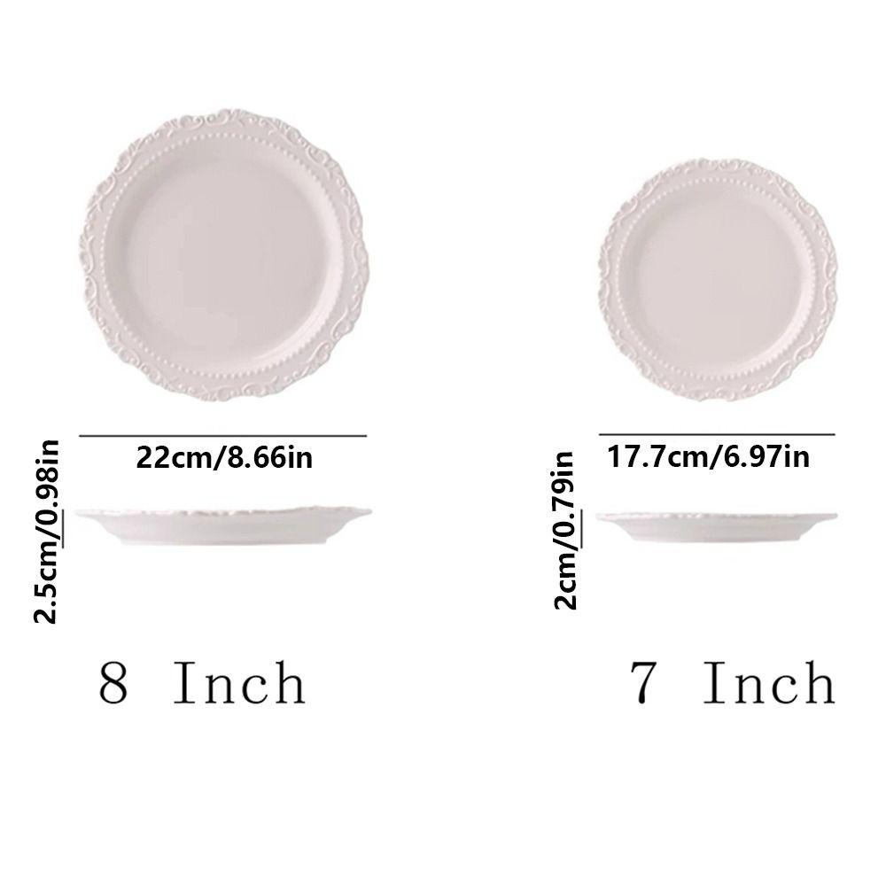 Embossed Design Ceramic Dessert Plate White/Yellow Color Western Dining Tableware Kitchen Use
