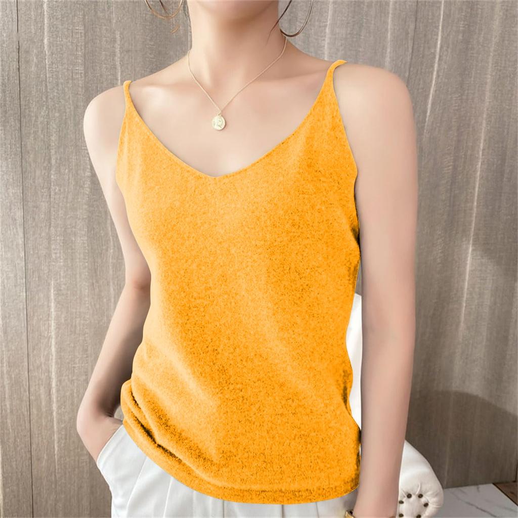 Женские трикотажные топы с V-образным вырезом, повседневные блузки без рукавов, однотонные базовые майки