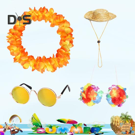 Летние наряды для крыльца гуся, гавайская соломенная шляпа леи, солнцезащитные очки, праздничный костюм для отпуска, пластиковая статуэтка гуся 23"/17", украшение для лужайки и патио