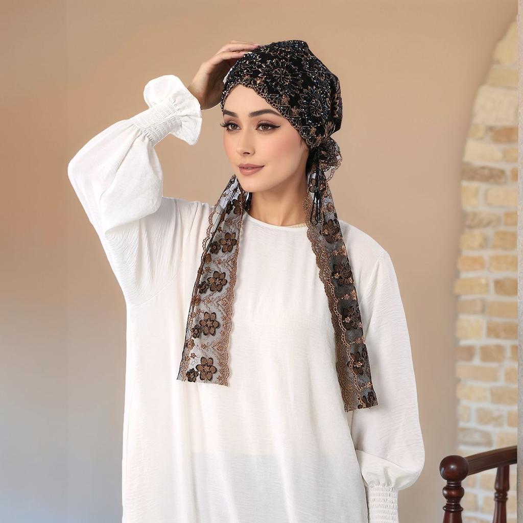 Шляпы-капюшоны из кружева с вышивкой бисером в стиле ленты, женские мусульманские хиджабы, роскошный дубайский боннет, великолепный праздничный стиль, исламский тюрбан, шапки