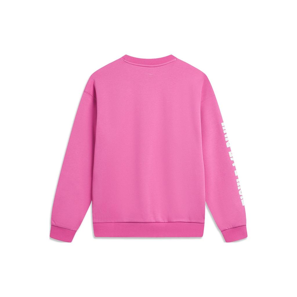 Li Ning Мультипликационный принт Флисовый антибактериальный свободный пуловер Толстовка унисекс толстовка Розово-фиолетовая AWDTE49-3