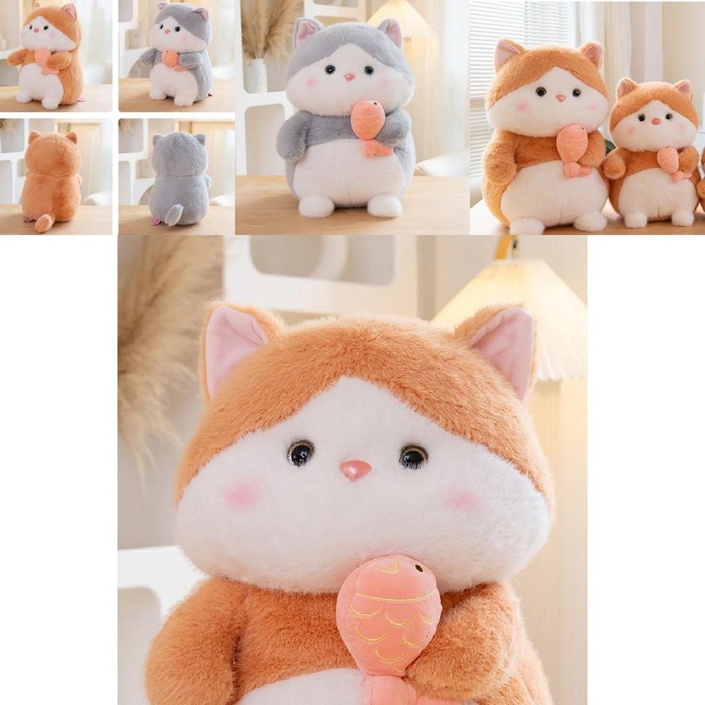 Adorable Plush Cat Doll Cute Fish Hugging Cat Stuffed Toy Pillow Gift For Kids