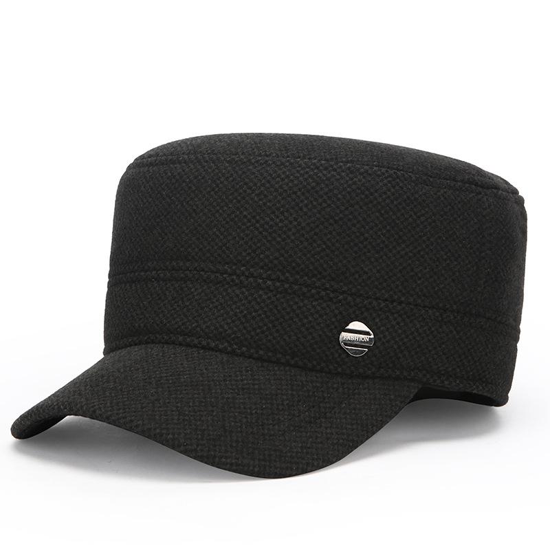 Новая мужская шапка зимняя хлопковая плюс защитные наушники шерстяная шапка с плоским верхом для людей среднего возраста пожилая шапка для улицы теплая шапка