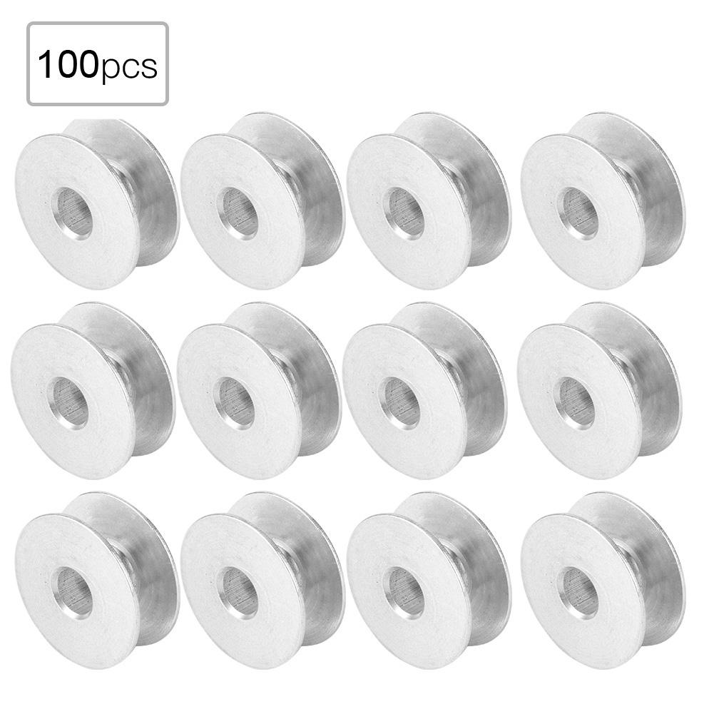 100pcs Aluminum Bobbins Empty Spool for Flat Sewing Machine Parts