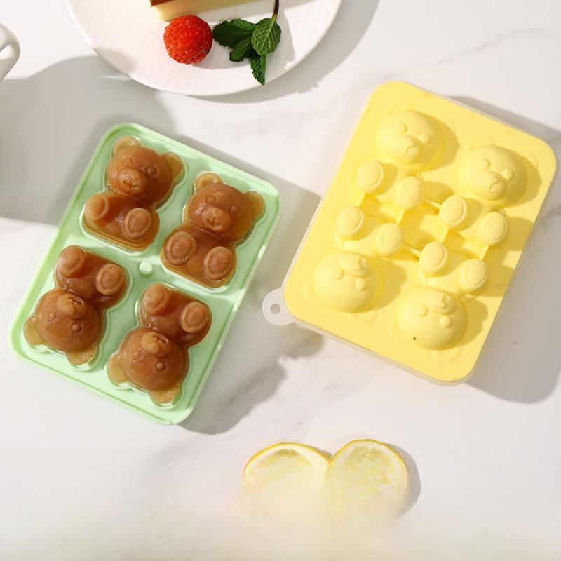 Силиконовая форма для кубиков льда в виде медведя - четырехсекционный лоток для домашнего мороженого, мороженого в стиле знаменитостей и ледяных шариков