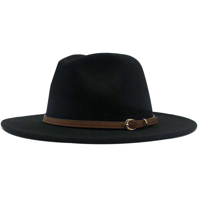 Новая женская и мужская шерстяная шляпа-федора с кожаной лентой, джентльменская элегантная женская кепка зима-осень с широкими полями, джазовая церковная панама-сомбреро