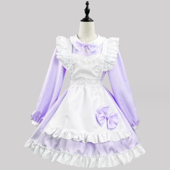 Japanese Maid Cosplay Cute Lolita Party Dress Black White Long Sleeve Classic Apron Maid Role Play Waitress Cross Dressing