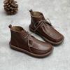 Autumn Handmade Retro Literary Leather Women's Soft Leather Soft Sole Round Head Lace-up Casual All-match Martin Boots