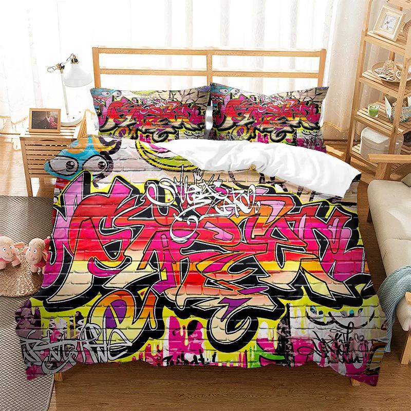 Принт Граффити Полный Комплект Пододеяльника Бесплатная Доставка Художественный Стиль Индивидуальность Постельное Белье 2 Человека Включает Пододеяльник + Наволочку