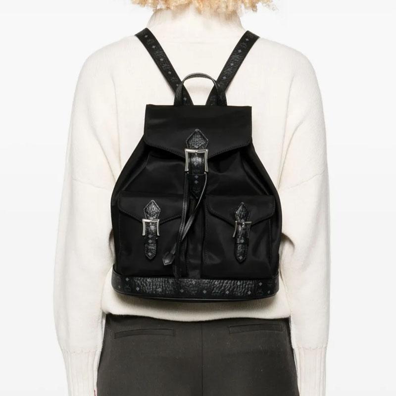 MCM Ensi En Aren Metal Hardware Recycled Nylon Backpack Women backpack Black MWKFATA04BK001