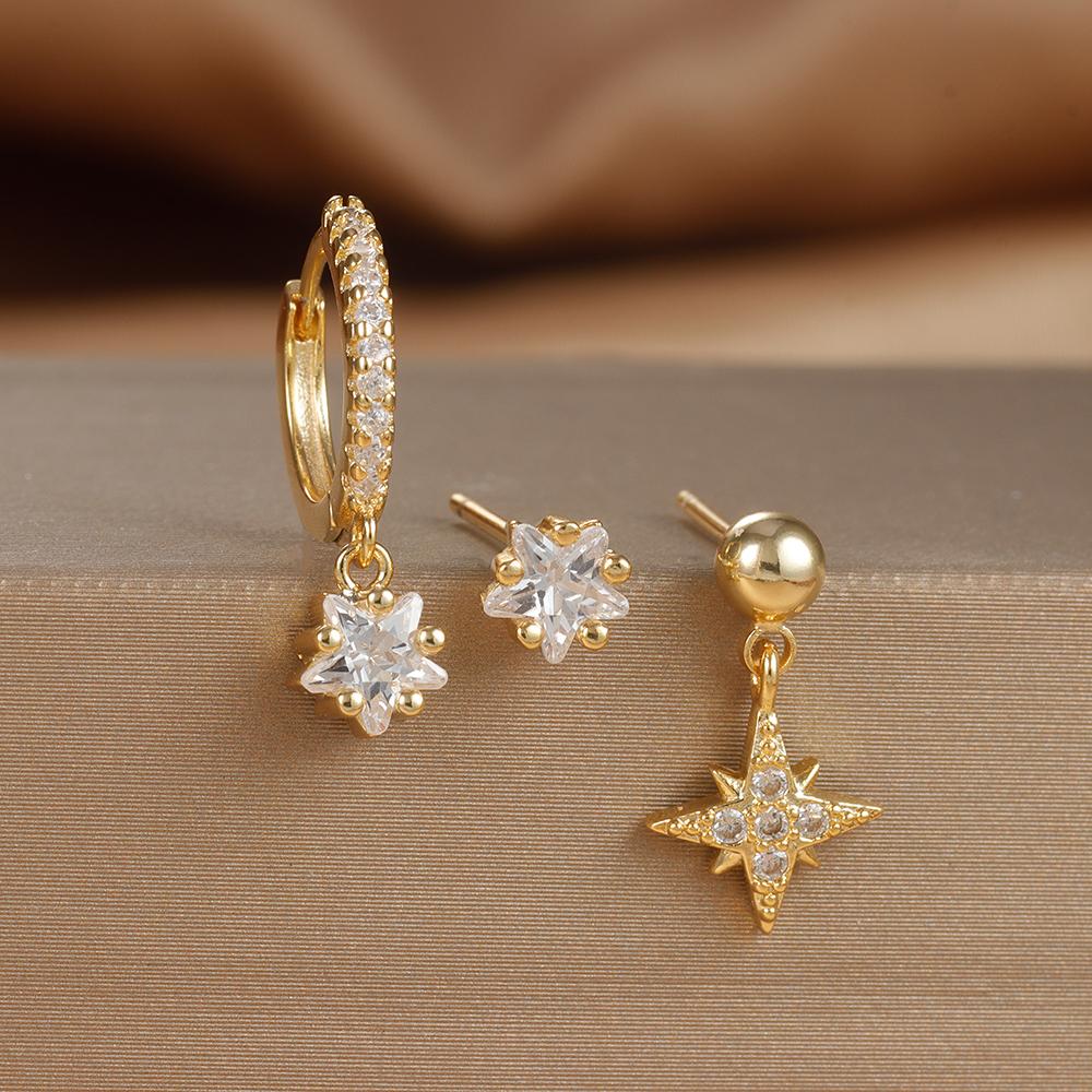 3PCS Stainless Steel Chain Star Earring Set For Women Design Senior Sense of Fashion Personality Earring Trendy Jewelry