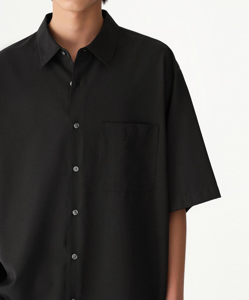 MUSINSA STANDARD Relaxed Wool-Like Short Sleeve Shirt [Black]