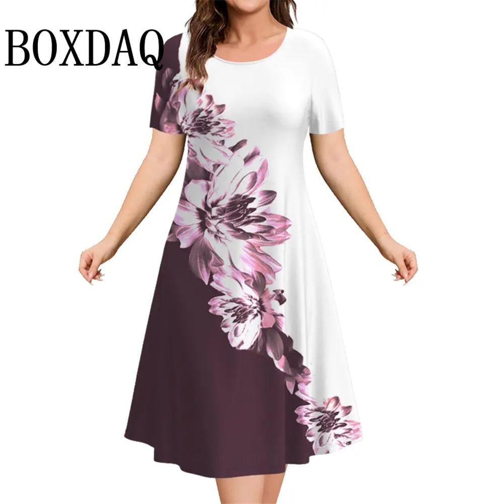 Сарафан свободного покроя, платье большого размера, женское, с цветочным принтом 3D, повседневное, летнее, в стиле ретро, с короткими рукавами, женское, элегантное, мини-платье