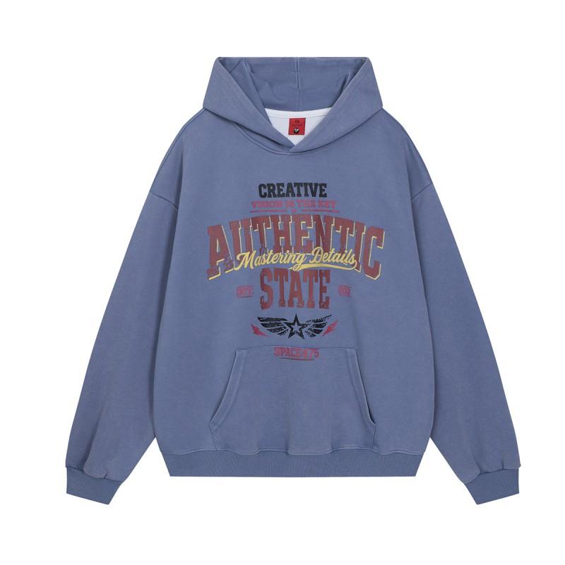 Mens Oversized Hoodie Streetwear Vintage Washed Graphic Print Cotton Sweatshirt