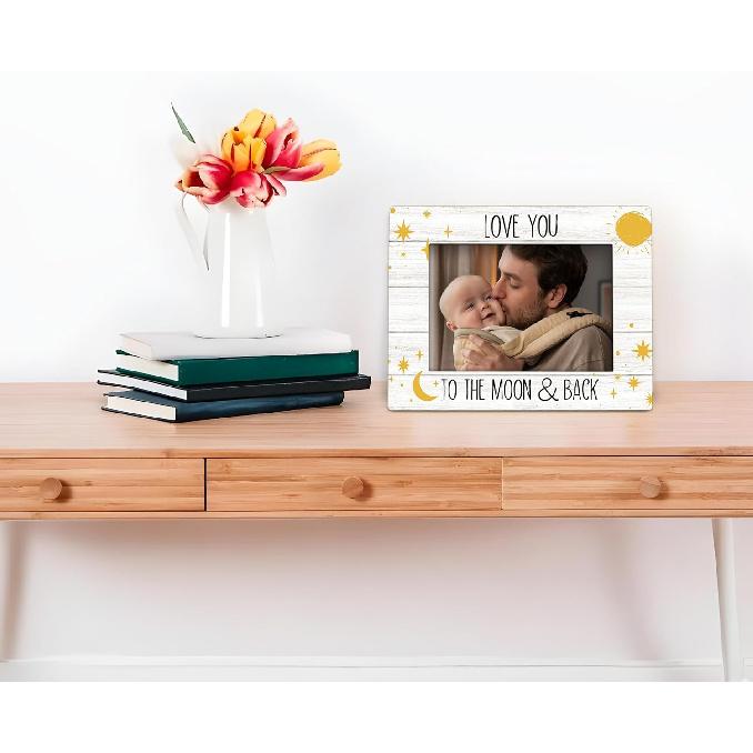 Baby Boy Girl Nursery 4x6 Picture Frame, Infant Wooden Picture Frame, Newborn Baby Gifts for Girls Boys, Love You to the Moon Back Decorative Photo