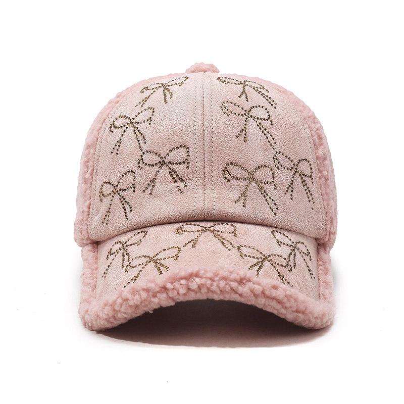 Новая термобейсбольная кепка из овечьей шерсти, горячая кепка с бантом из бриллиантов, модная женская хлопковая шляпа для активного отдыха.
