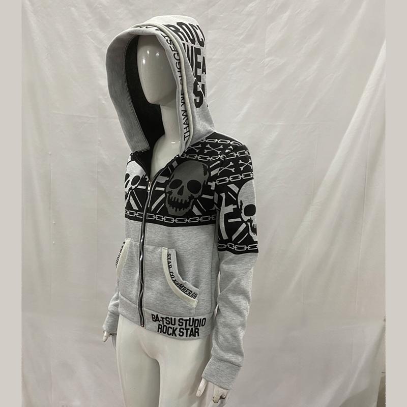 European and American fashion high street Harajuku women's street sexy waist cinched zipper cardigan hooded sweatshirt