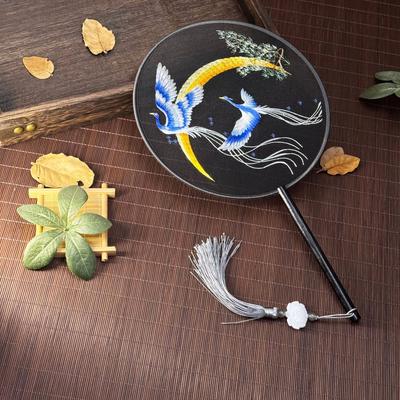 Круглый веер с вышивкой в китайском стиле с восемью лепестками и деревянной ручкой, переносной, напечатанный, винтажный, свадебные сувениры для танцев с веером