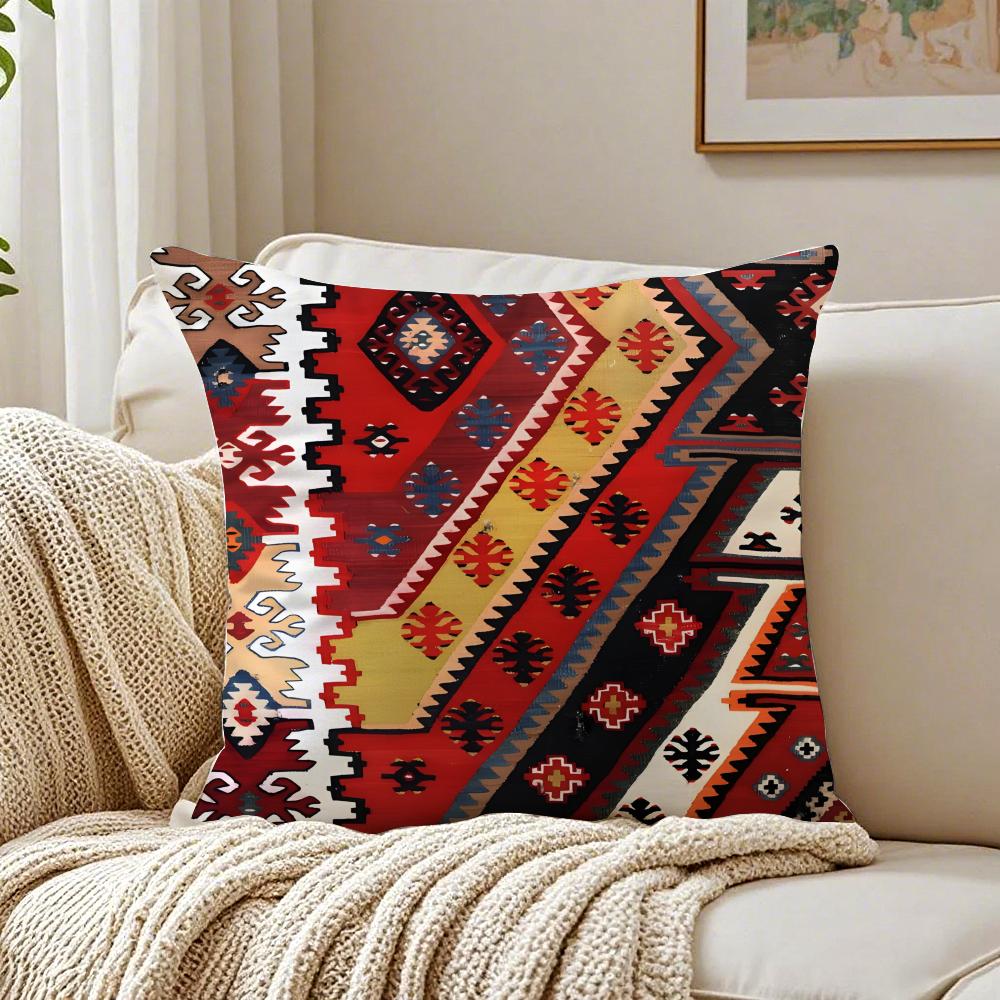 Turkish Kilim Carpet Pillow Case Double-Sided Plush Sofa Cushion Covers Organic Breathable Invisible Zipper