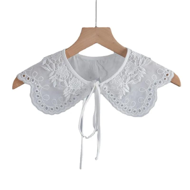 Элегантный белый воротник рубашки для женщин, съемный воротник, шаль, накидка, воротник, ожерелье, шарф, вышивка, короткая шаль