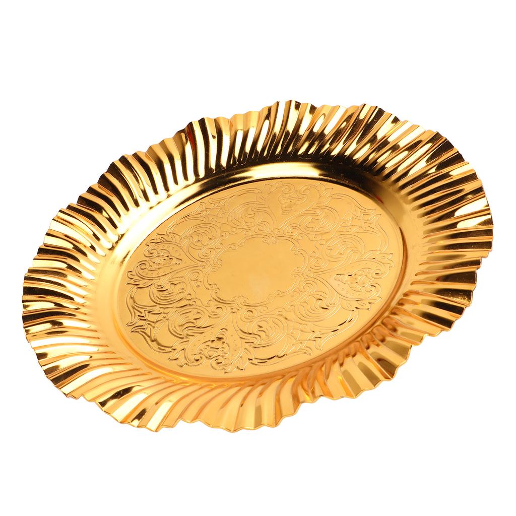 Round Gold Serving Tray 20cm Fanshaped Wavy Shape Stainless Steel Gold Round Tray Gold Candy Dish