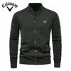 Callaway 2025 Осень и зима вышитый новый мужской топ-кардиган, высококачественный деловой повседневный однотонный свитер для мужчин