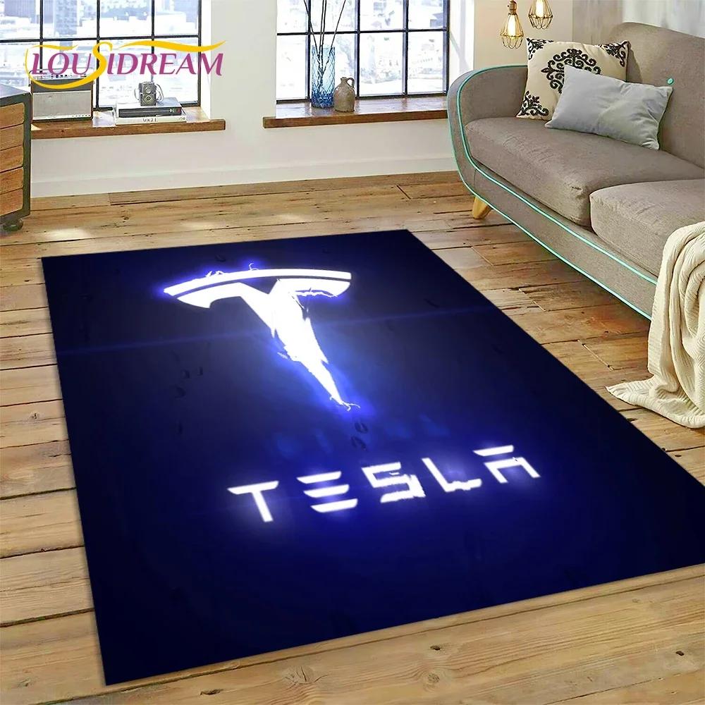 3D Печать Ковер с Логотипом Автомобиля Tesla для Спальни Гостиной Домашнего Дивана Декор, Игровой Большой Декоративный Коврик для Пола, Нескользящий