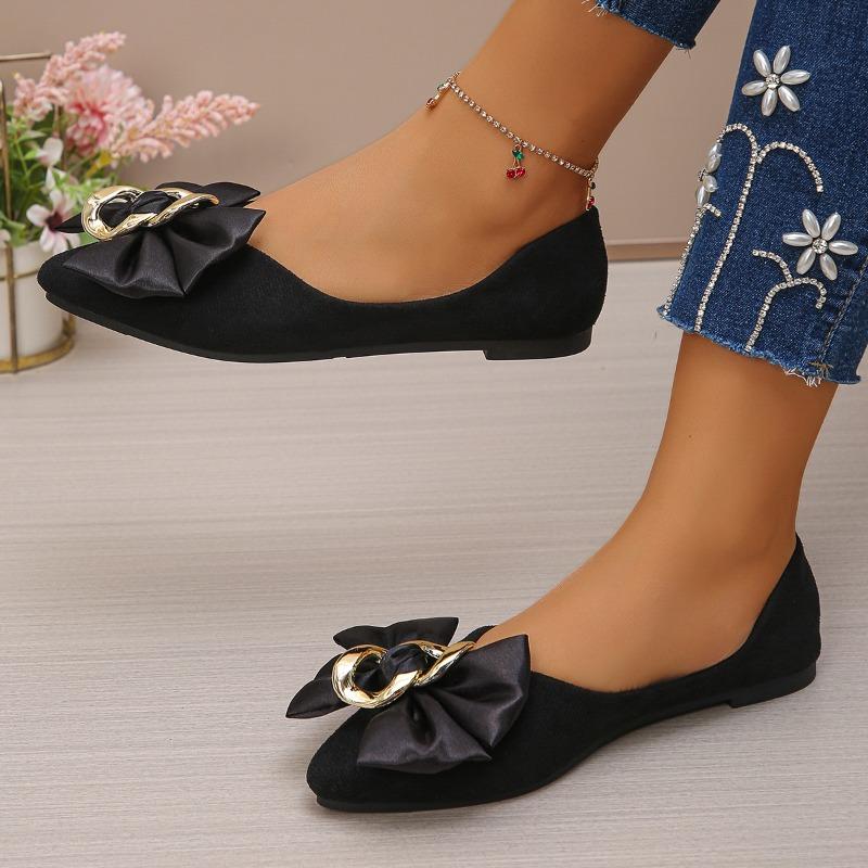 Fashion 2025 Summer New Women's Bow Tie Flat Shoes Soft Sole Pointed Toe Slip-On Flats for Women Outdoor Daily Plus Size Casual Shoes
