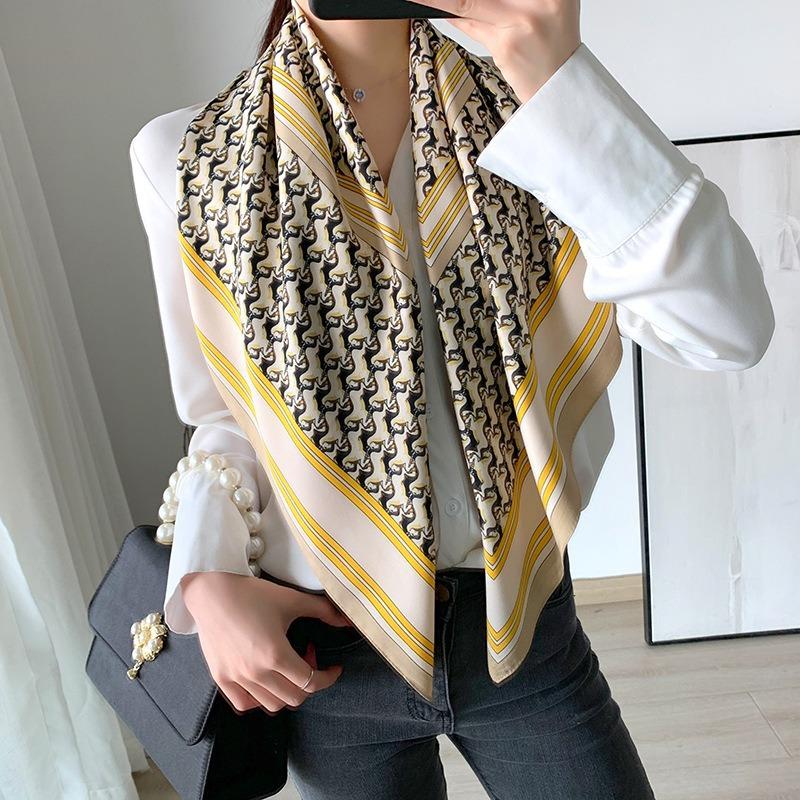 New Square Scarf Emulated Silk Scarf Fashionable Professional Scarf Versatile Light Thin Breathable Twill Scarf Shawl