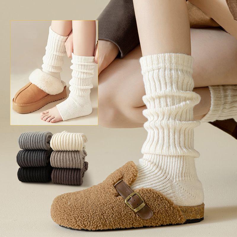Женские милые японские теплые вязаные гетры в стиле Лолиты, однотонные вязаные носки для ног