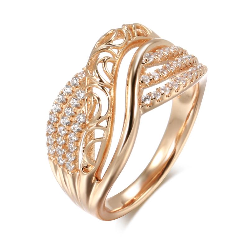 Luxury Rose Gold Ethnic Bride Wedding Ring Hollow Flower Natural Zircon Women Rings Trend Daily Vintage Jewelry