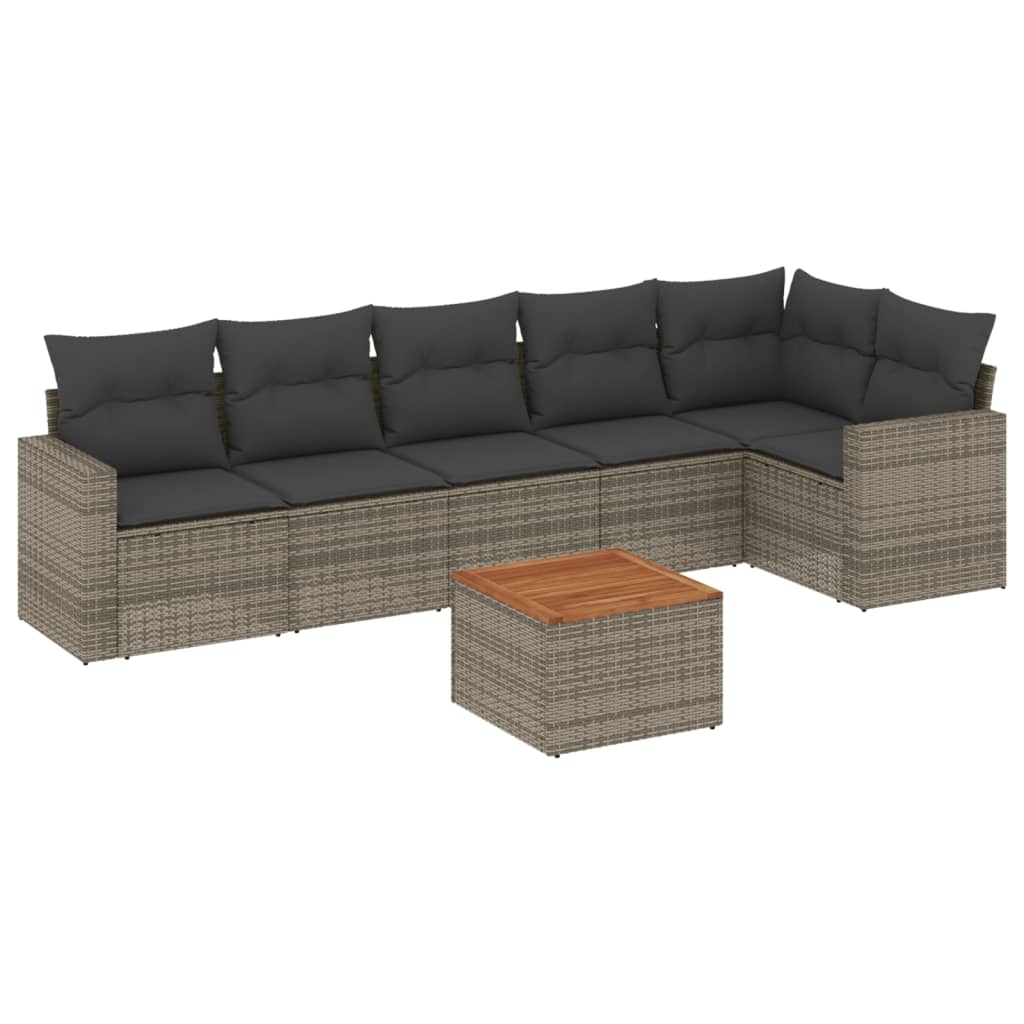 7 Piece Garden Sofa Set with Cushions Gray Poly Rattan