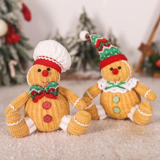 Gingerbread Man Doll Plush Christmas Doll Toy Soft Stuffed Sitting Cookie Gingerbread Festive Decor for Xmas New Year Gift