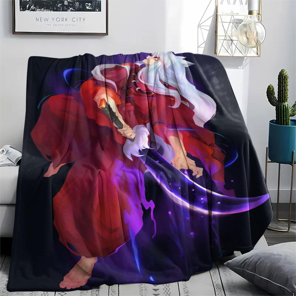 1Pc Inuyasha Print Flannel Blanket, High quality Comfortable for All Seasons, Home Decor, Warmth and Comfort, Perfect for Christmas Gifts