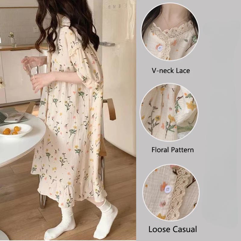 Пижама для девочек Милая милая маленькая сорочка с принтом в виде пузырьков из хлопка Ночная рубашка с кружевом Домашняя одежда для принцессы Ветер Женская домашняя одежда Платье