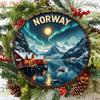 1pc 8-Inch Norway Northern Lights Wall Art - Rustic Scandinavian Metal Sign with Aurora Borealis Fjords Norwegian Flag Letter