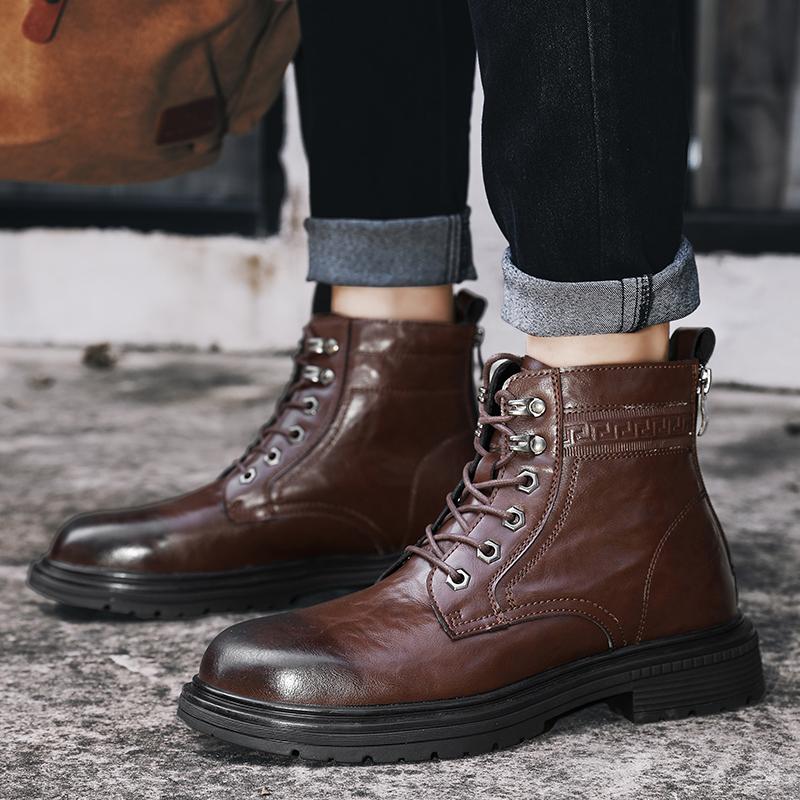 Мужские ботинки на шнуровке дизайнерские винтажные мужские зимние ботинки плюшевые теплые деловые мужские ботинки из натуральной кожи на шнуровке уличные мотоциклетные ботинки