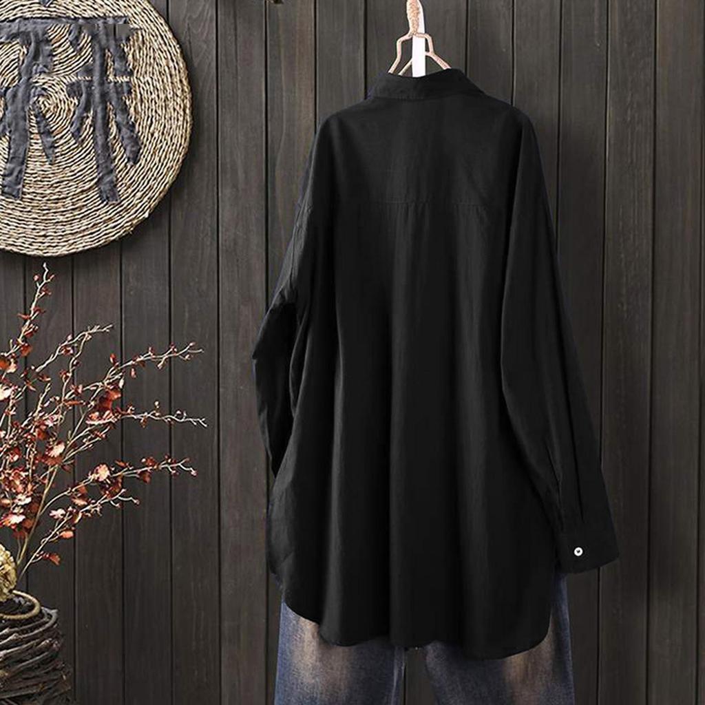 2024 Women's Loose Casual Irregular Button-Down Long Sleeve Shirt for Autumn and Winter