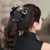 French Style Shiny Rhinestone Hair Claw Elegant Women Sequin Hairgrips Black Bow Shark Clip  Party